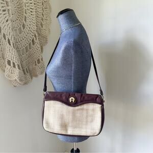 Etienne Aigner Burgundy and Cream Shoulder Bag